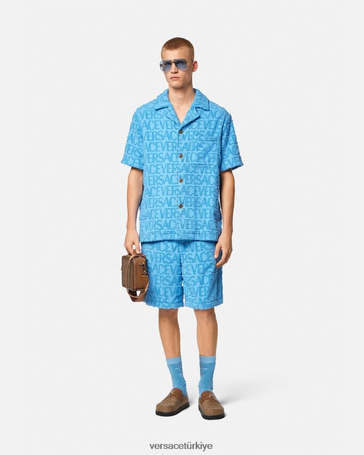 Versace boydan boya havlu ceket erkekler açık mavi Giyim B0HHR81280