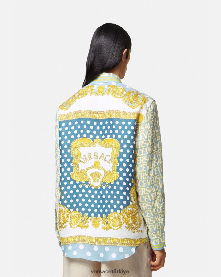 Versace boydan boya keten gömlek erkekler Yazdır Giyim B0HHR81287