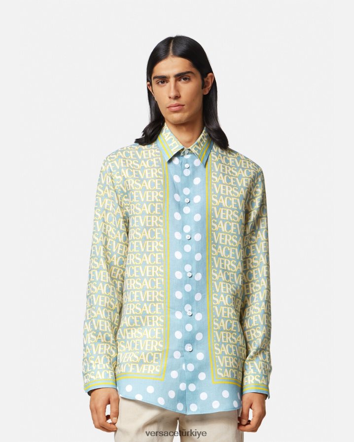 Versace boydan boya keten gömlek erkekler Yazdır Giyim B0HHR81287