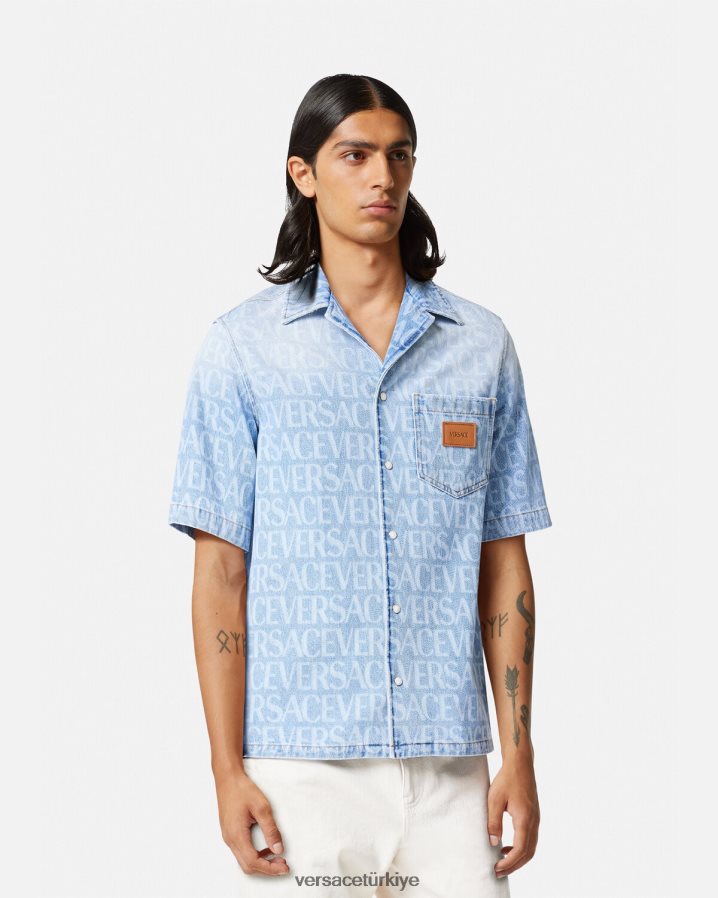 Versace genel denim gömlek erkekler mavi Giyim B0HHR81283