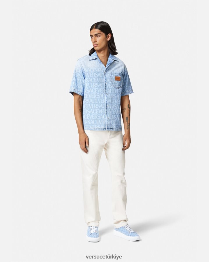 Versace genel denim gömlek erkekler mavi Giyim B0HHR81283