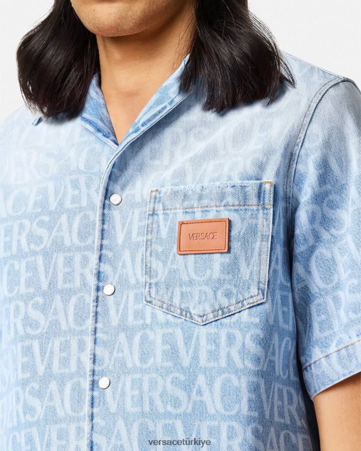 Versace genel denim gömlek erkekler mavi Giyim B0HHR81283