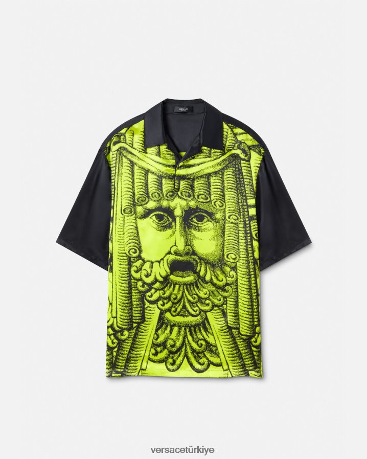Versace la maschera kısa kollu polo gömlek erkekler siyah ve limon Giyim B0HHR81310