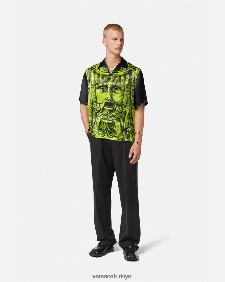 Versace la maschera kısa kollu polo gömlek erkekler siyah ve limon Giyim B0HHR81310