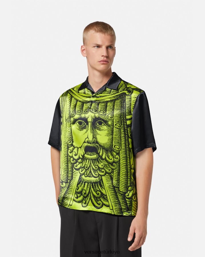 Versace la maschera kısa kollu polo gömlek erkekler siyah ve limon Giyim B0HHR81310