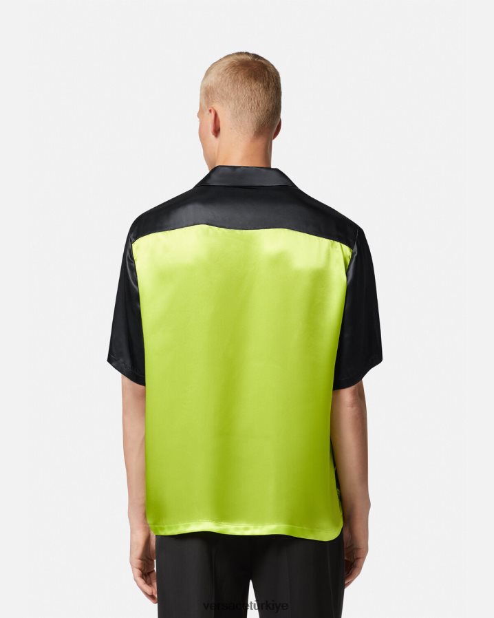 Versace la maschera kısa kollu polo gömlek erkekler siyah ve limon Giyim B0HHR81310