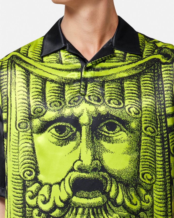 Versace la maschera kısa kollu polo gömlek erkekler siyah ve limon Giyim B0HHR81310