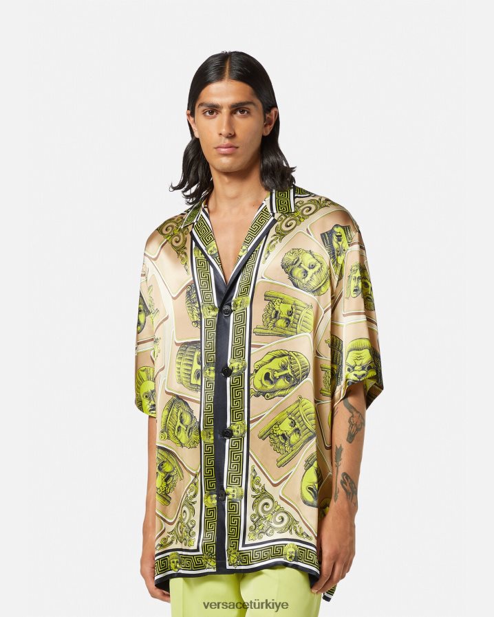 Versace le maschere büyük beden ipek gömlek erkekler Yazdır Giyim B0HHR81308