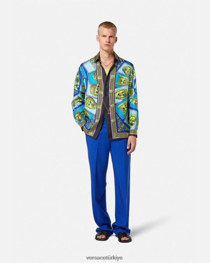 Versace le maschere ipek gömlek erkekler Yazdır Giyim B0HHR81305