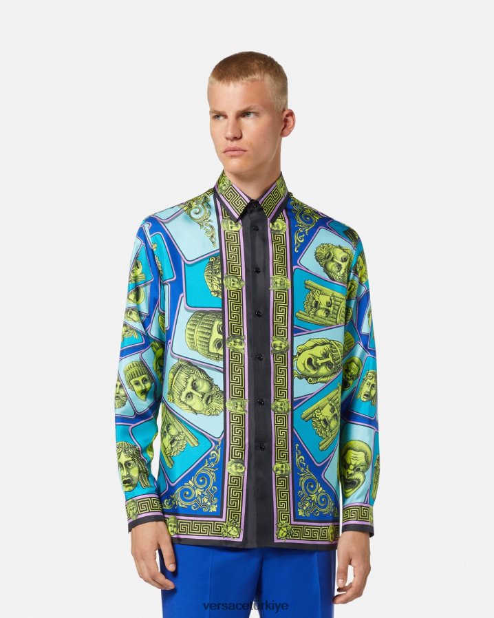 Versace le maschere ipek gömlek erkekler Yazdır Giyim B0HHR81305