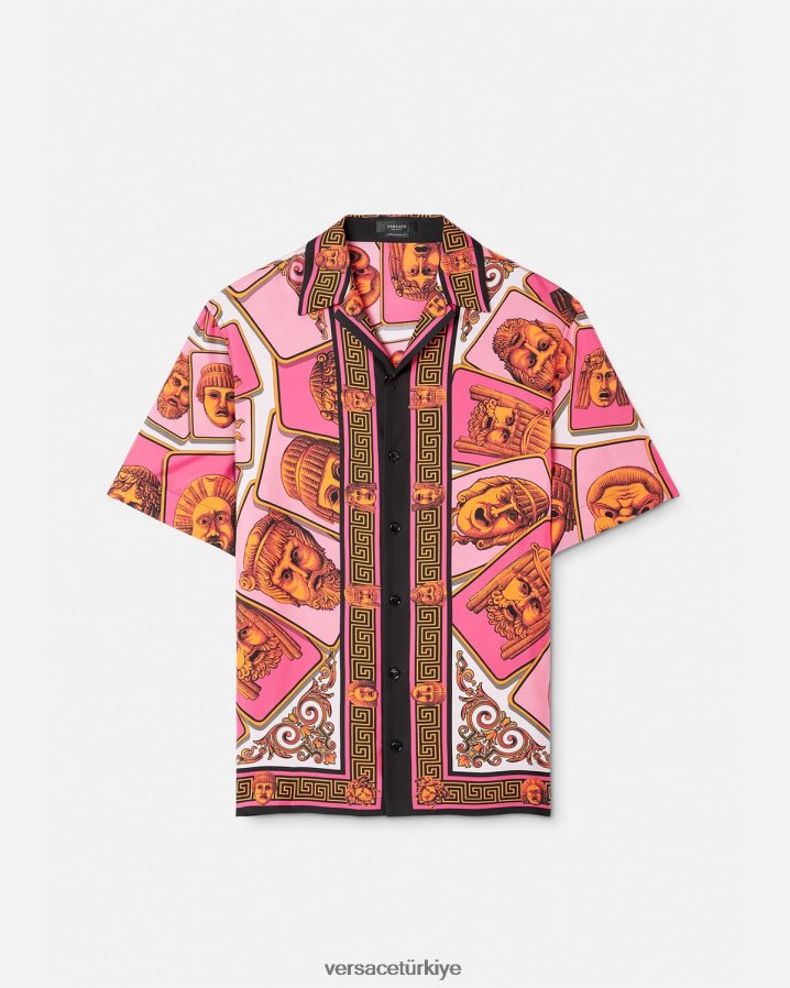 Versace le maschere ipek gömlek erkekler pembe ve baskı Giyim B0HHR81307