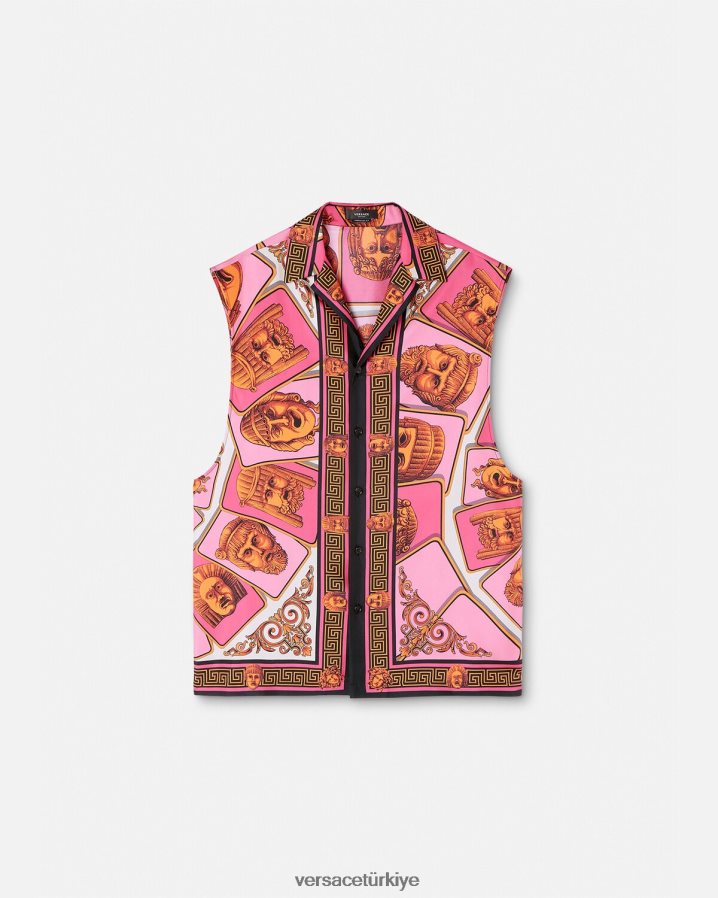 Versace le maschere kolsuz ipek gömlek erkekler pembe ve baskı Giyim B0HHR81304