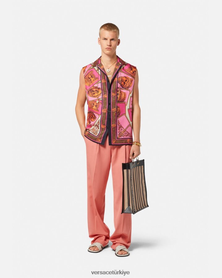 Versace le maschere kolsuz ipek gömlek erkekler pembe ve baskı Giyim B0HHR81304