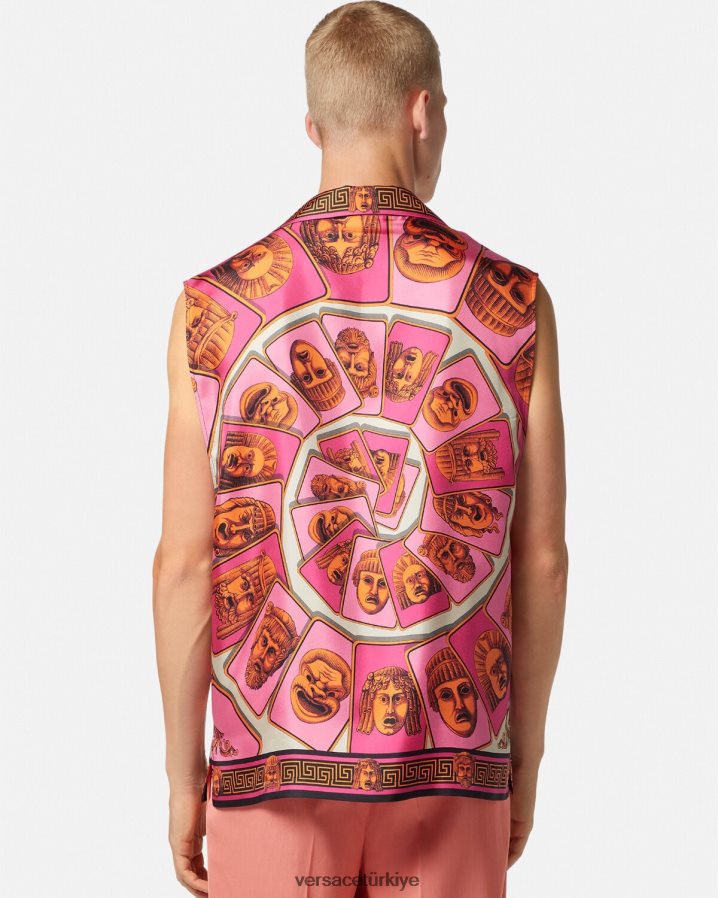 Versace le maschere kolsuz ipek gömlek erkekler pembe ve baskı Giyim B0HHR81304