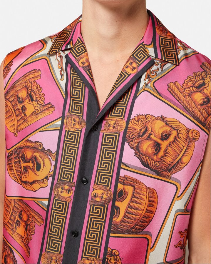 Versace le maschere kolsuz ipek gömlek erkekler pembe ve baskı Giyim B0HHR81304