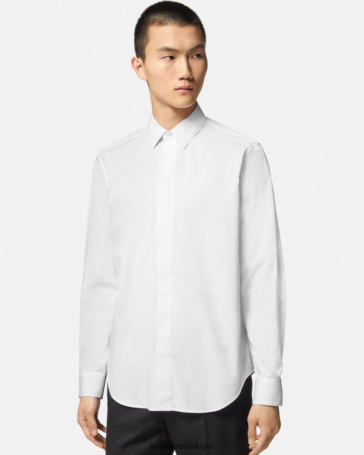 Versace logo işlemeli gömlek erkekler beyaz Giyim B0HHR81300