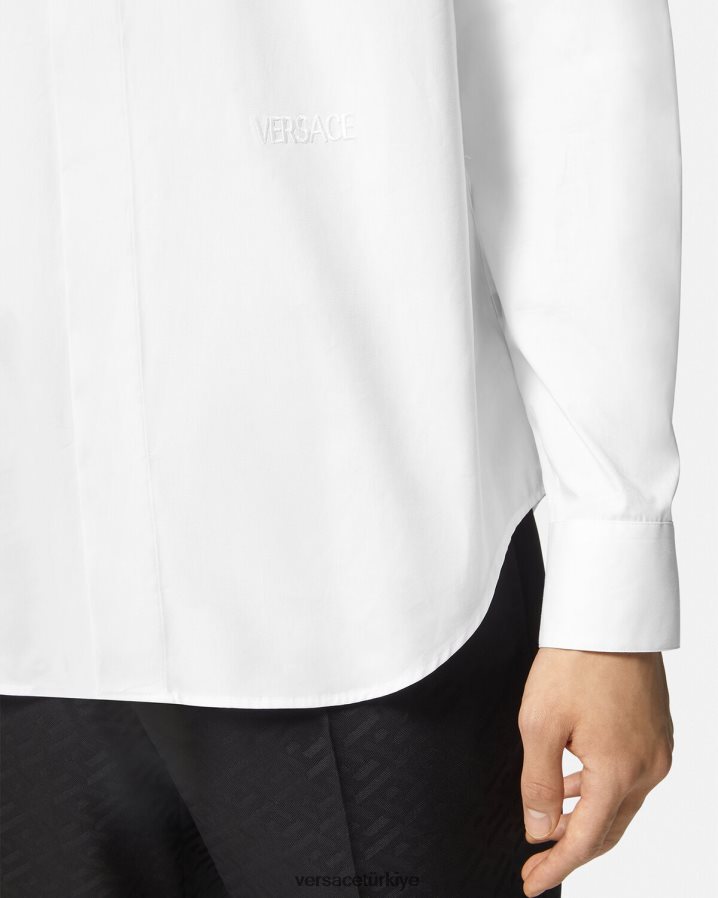 Versace logo işlemeli gömlek erkekler beyaz Giyim B0HHR81300