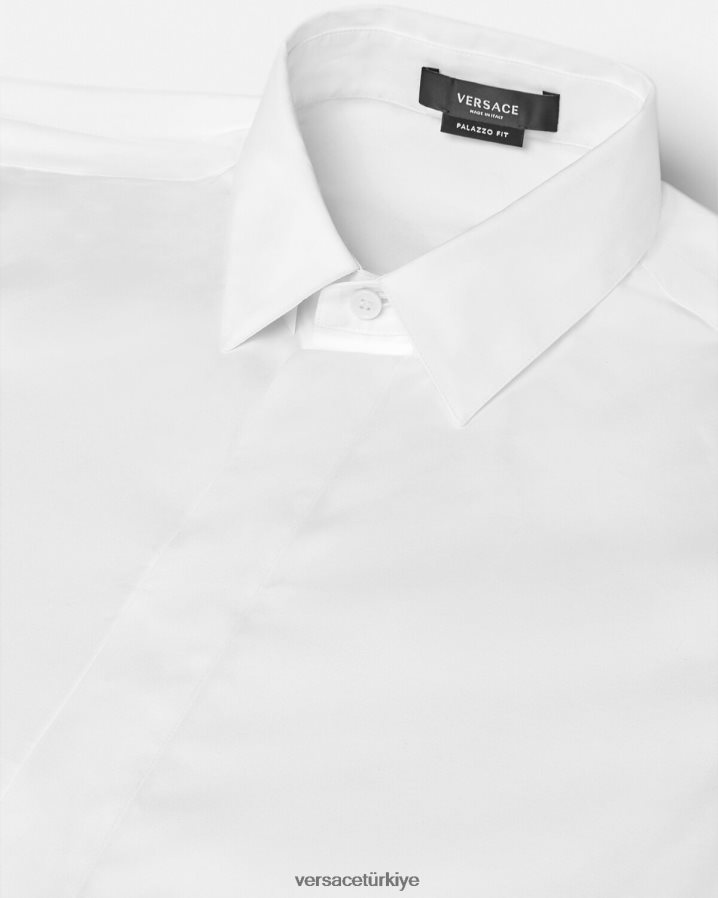 Versace logo işlemeli gömlek erkekler beyaz Giyim B0HHR81300