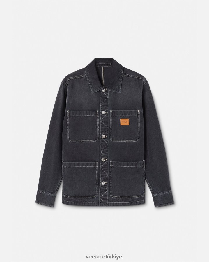 Versace logolu denim kaban erkekler gri Giyim B0HHR81324