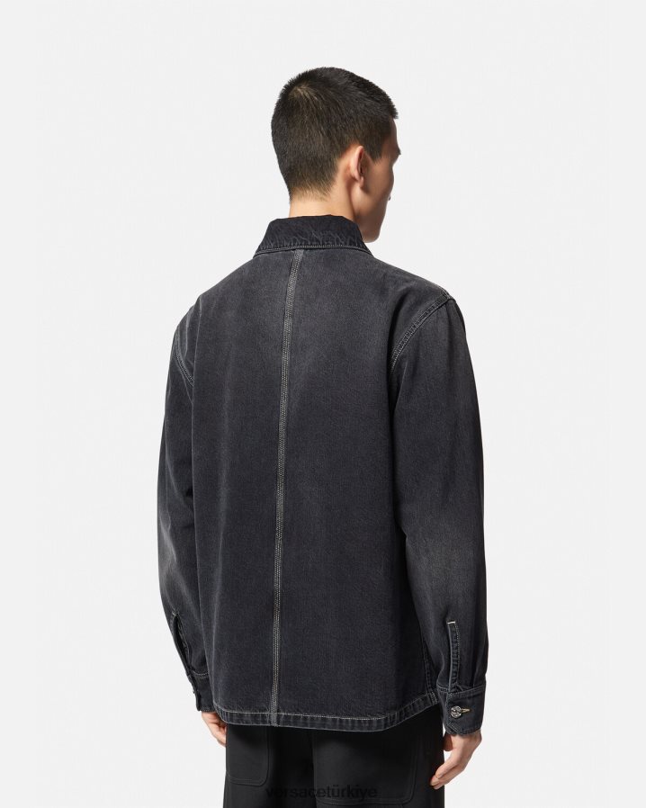 Versace logolu denim kaban erkekler gri Giyim B0HHR81324