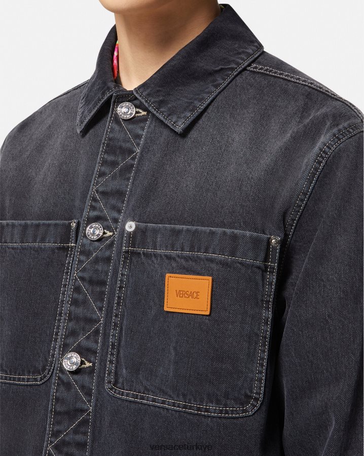 Versace logolu denim kaban erkekler gri Giyim B0HHR81324
