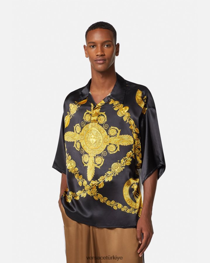 Versace maschera barok saten polo gömlek erkekler Yazdır Giyim B0HHR81313