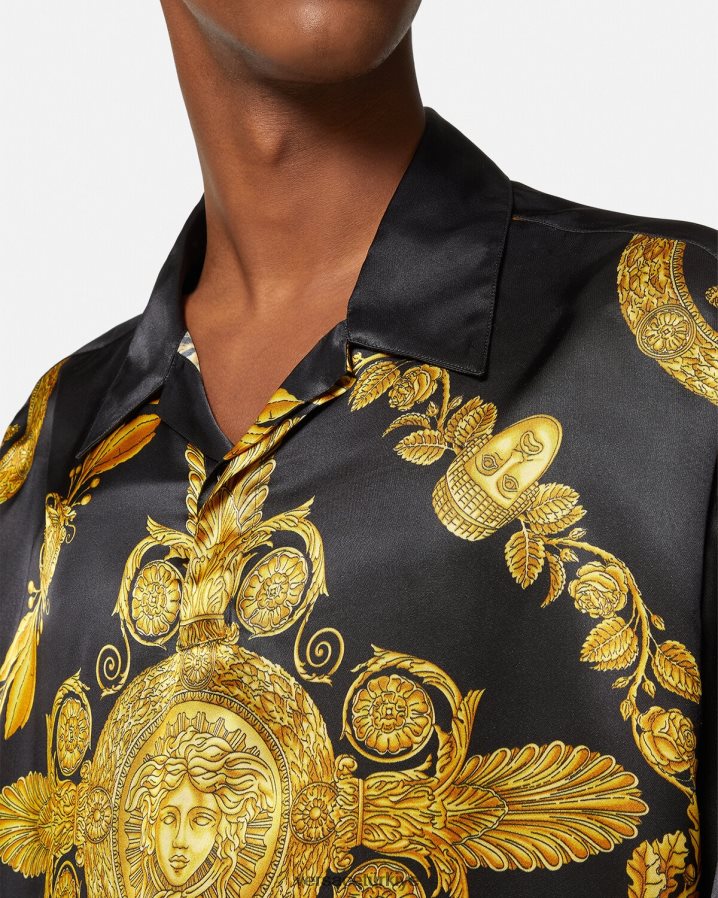 Versace maschera barok saten polo gömlek erkekler Yazdır Giyim B0HHR81313
