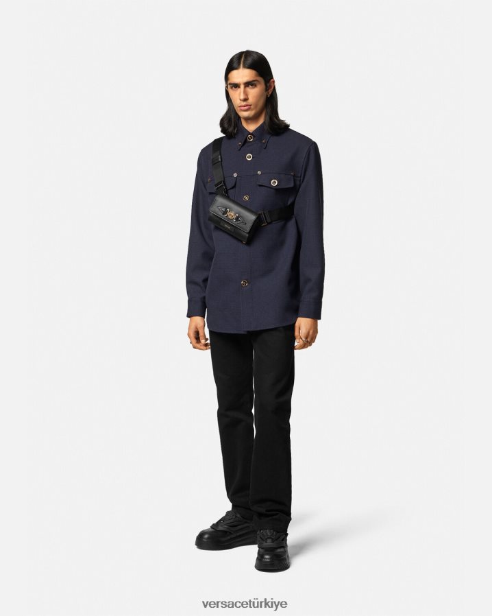 Versace medusa kazayağı desenli kaban erkekler mavi Giyim B0HHR81322