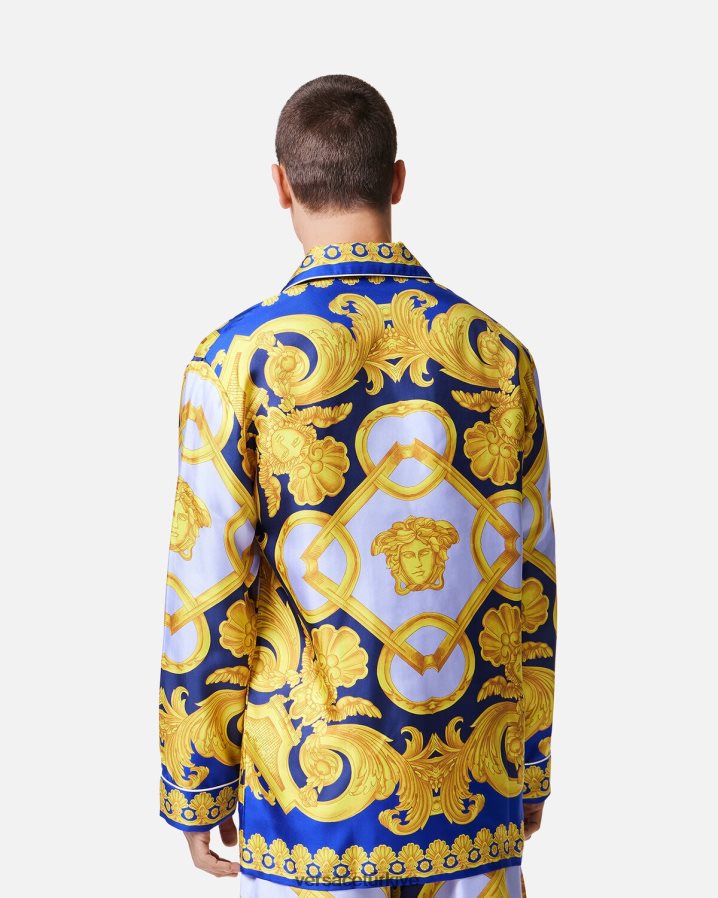 Versace barocco 660 ipek pijama üstü erkekler mavi ve altın iç çamaşırı ve plaj kıyafeti B0HHR81739