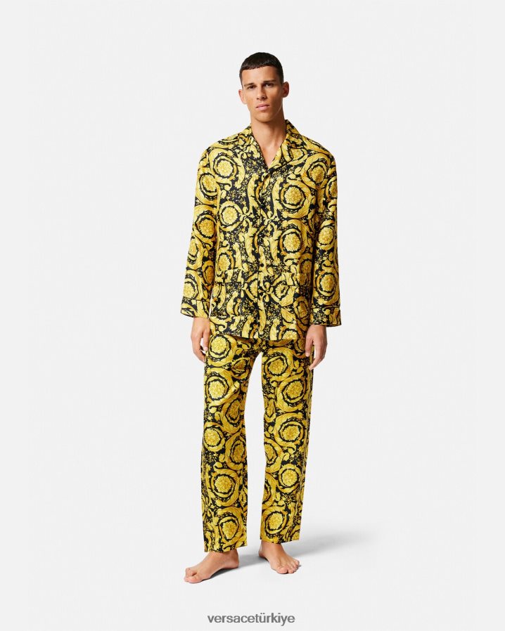 Versace barok desenli ipek pijama gömleği erkekler Yazdır iç çamaşırı ve plaj kıyafeti B0HHR81735