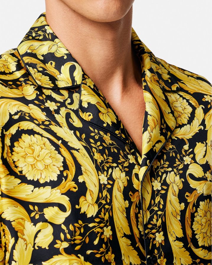 Versace barok desenli ipek pijama gömleği erkekler Yazdır iç çamaşırı ve plaj kıyafeti B0HHR81735