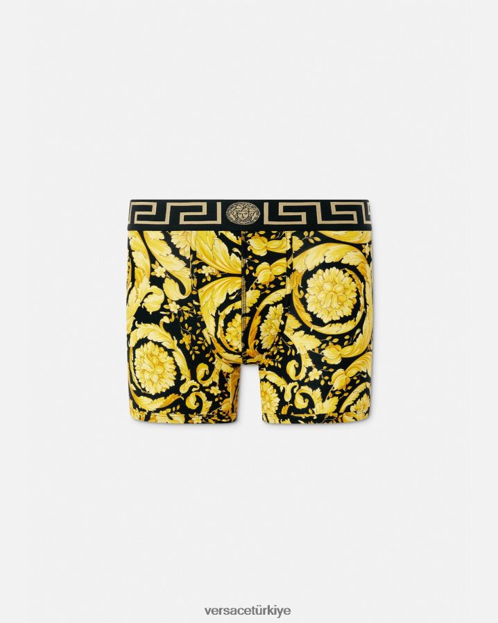 Versace barok uzun sandıklar erkekler siyah iç çamaşırı ve plaj kıyafeti B0HHR81748