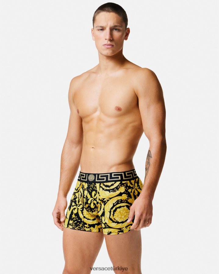 Versace barok uzun sandıklar erkekler siyah iç çamaşırı ve plaj kıyafeti B0HHR81748