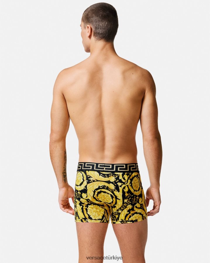 Versace barok uzun sandıklar erkekler siyah iç çamaşırı ve plaj kıyafeti B0HHR81748