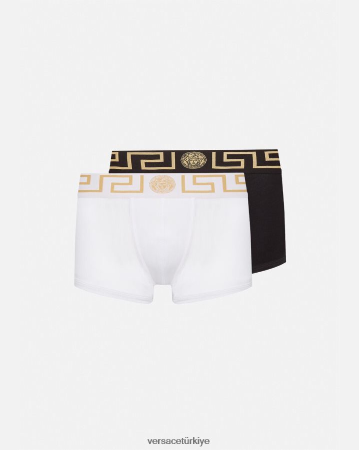 Versace greca bordür şortu 2'li paket erkekler siyah beyaz iç çamaşırı ve plaj kıyafeti B0HHR81752