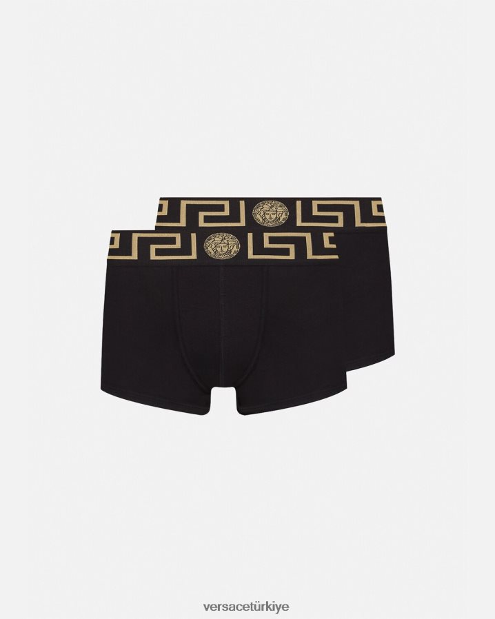 Versace greca bordür şortu 2'li paket erkekler siyah iç çamaşırı ve plaj kıyafeti B0HHR81753