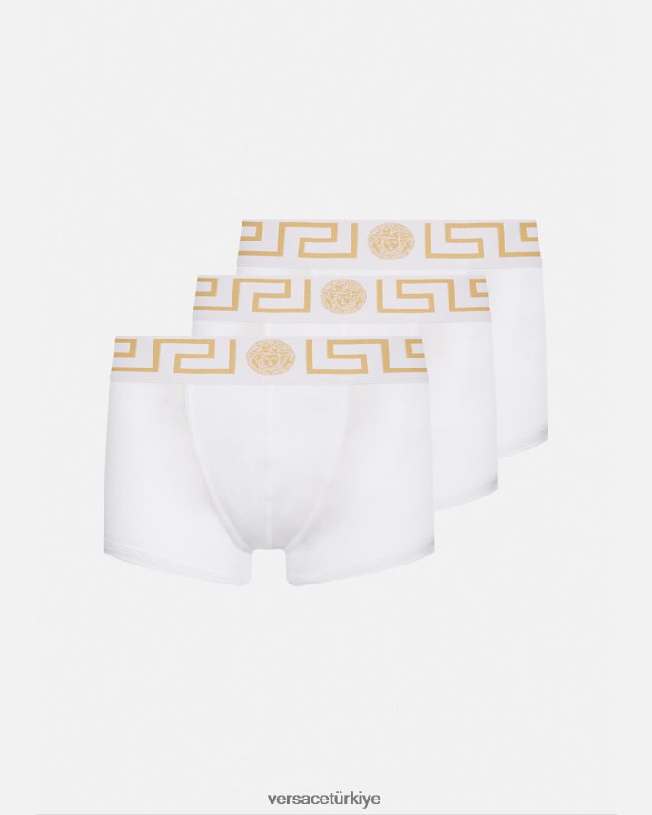 Versace greca bordür şortu 3'lü paket erkekler Beyaz altın iç çamaşırı ve plaj kıyafeti B0HHR81749