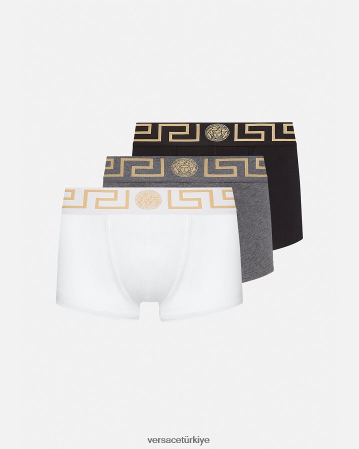 Versace greca bordür şortu 3'lü paket erkekler beyaz & siyah & gri iç çamaşırı ve plaj kıyafeti B0HHR81751