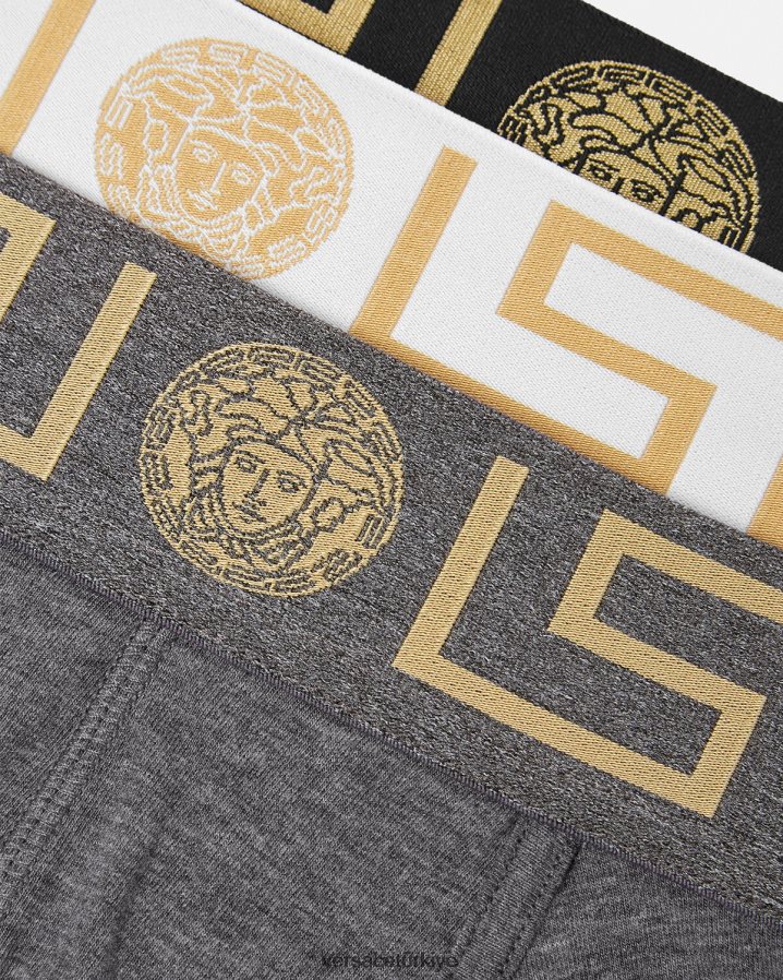 Versace greca bordür şortu 3'lü paket erkekler beyaz & siyah & gri iç çamaşırı ve plaj kıyafeti B0HHR81751