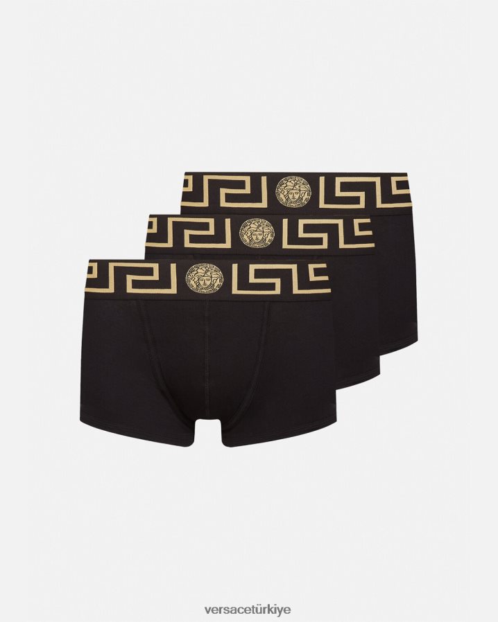 Versace greca bordür şortu 3'lü paket erkekler siyah iç çamaşırı ve plaj kıyafeti B0HHR81750