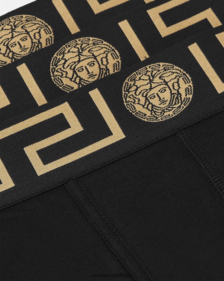 Versace greca bordür şortu 3'lü paket erkekler siyah iç çamaşırı ve plaj kıyafeti B0HHR81750