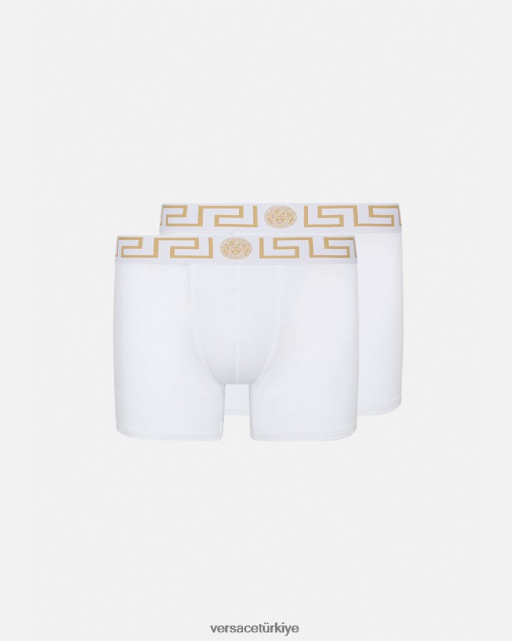 Versace greca border uzun şort 2'li paket erkekler Beyaz altın iç çamaşırı ve plaj kıyafeti B0HHR81762