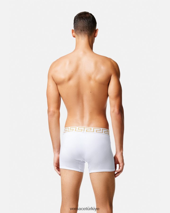 Versace greca border uzun şort 2'li paket erkekler Beyaz altın iç çamaşırı ve plaj kıyafeti B0HHR81762
