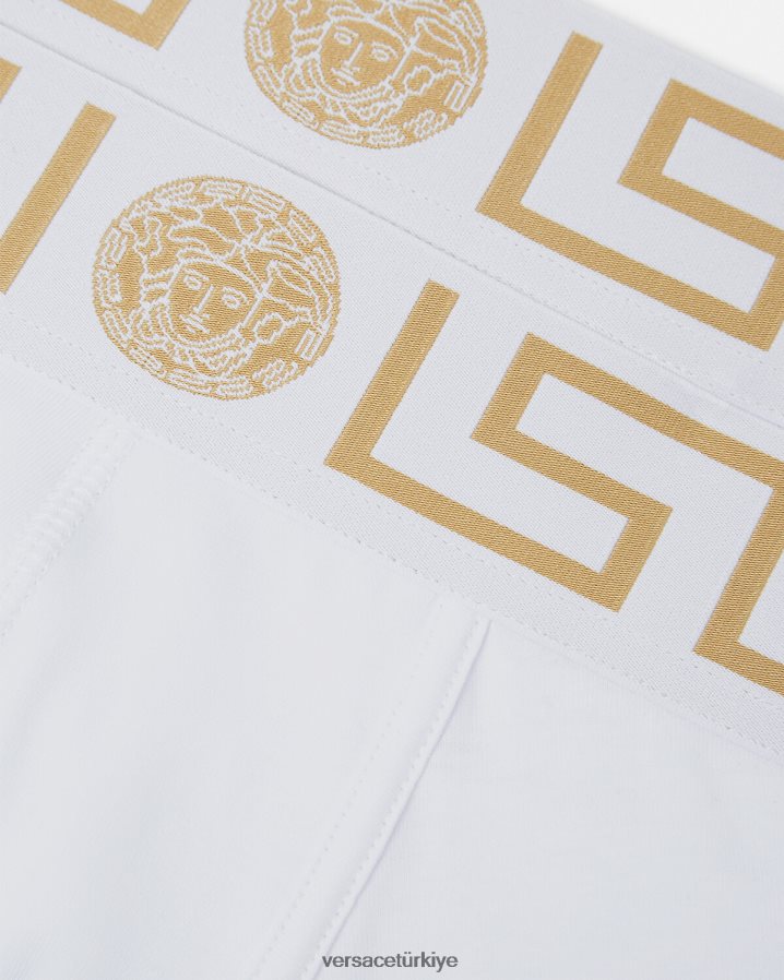 Versace greca border uzun şort 2'li paket erkekler Beyaz altın iç çamaşırı ve plaj kıyafeti B0HHR81762