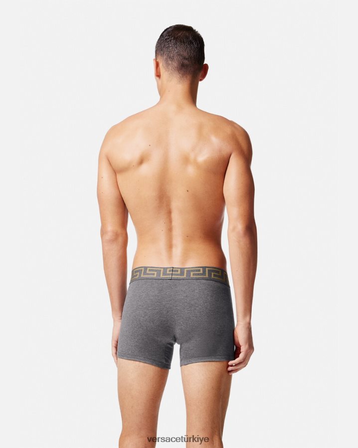 Versace greca border uzun şort 2'li paket erkekler gri siyah iç çamaşırı ve plaj kıyafeti B0HHR81764