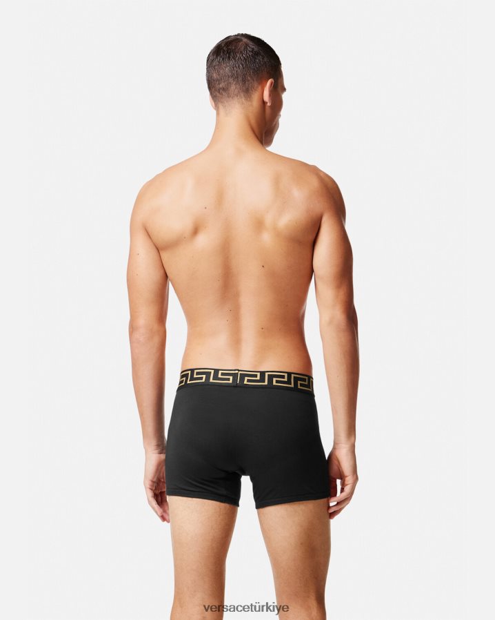 Versace greca border uzun şort 2'li paket erkekler gri siyah iç çamaşırı ve plaj kıyafeti B0HHR81764