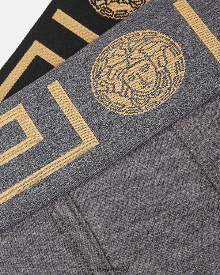 Versace greca border uzun şort 2'li paket erkekler gri siyah iç çamaşırı ve plaj kıyafeti B0HHR81764