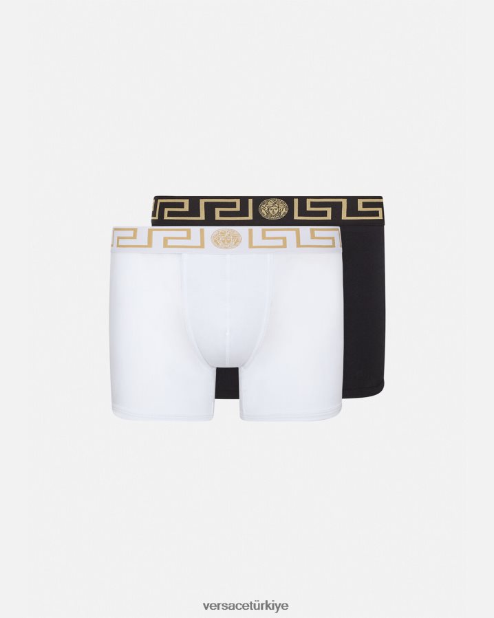 Versace greca border uzun şort 2'li paket erkekler siyah beyaz iç çamaşırı ve plaj kıyafeti B0HHR81763