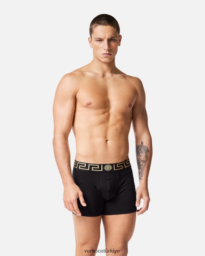 Versace greca border uzun şort 2'li paket erkekler siyah beyaz iç çamaşırı ve plaj kıyafeti B0HHR81763