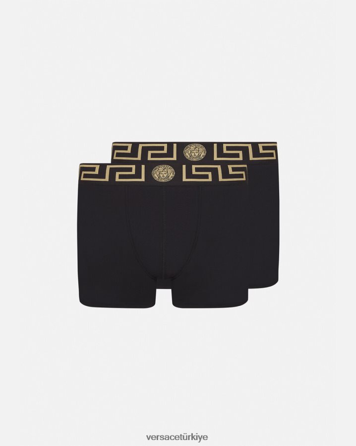 Versace greca border uzun şort 2'li paket erkekler siyah iç çamaşırı ve plaj kıyafeti B0HHR81761